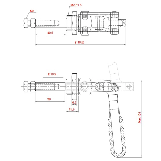 Vendita online Bloccaggio a spinta pistone 39 mm. 140 Kg. Inox